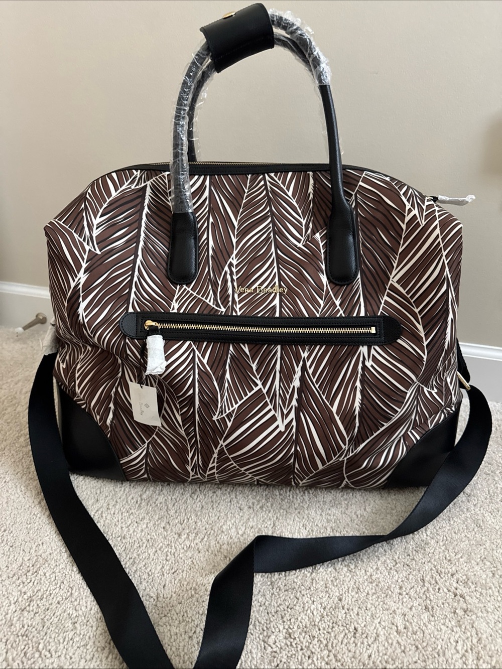 Vera Bradley Banana Leaves Brown  Large Duffle Travel Tote - NWT